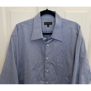 Ben Sherman Blue Stripe Mens 17 34/35 Long Sleeve Button Dress Shirt French Cuff